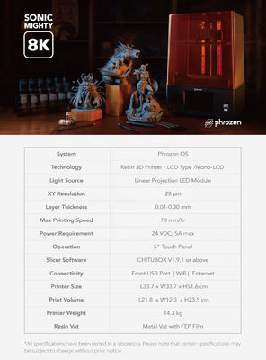 Phrozen Sonic Mighty 8K Jewelry Resin Printer 3d Machines 218*123*235mm Impresora 3d LCD Dental 3d Printer Machine